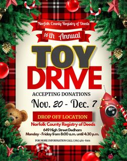Norfolk County Registry of Deeds Announces 2023 Toys for Tots Drive